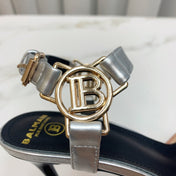 BALMAIN 25S HIGH HEELS WITH B METAL DETAIL 95MM IN SILVER CALFSKIN