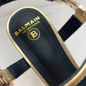 BALMAIN 25S HIGH HEELS WITH B METAL DETAIL 95MM IN GOLD CALFSKIN