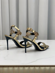BALMAIN 25S HIGH HEELS WITH B METAL DETAIL 95MM IN GOLD CALFSKIN