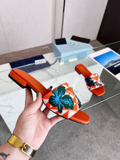 PRA EMBROIDERED SLIDES FLAT ORANGE FABRIC