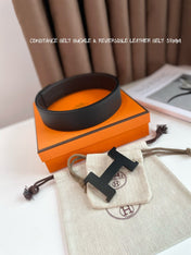 HM CONSTANCE BELT BUCKLE & REVERSIBLE CHOCOLATE BROWN AND BLACK LEATHER STRAP 38MM