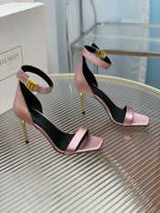 BALMAIN 25S METAL BUCKLE HIGH HEELS 95MM IN IRIDESCENT PURPLE CALFSKIN