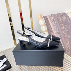 CC SLINGBACK 25S 30 MM IN BLACK LAMBSKIN WITH SILVER HARDWARE