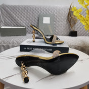 CRYSTAL HIGH HEEL MULE 10 CM IN GOLD LAMBSKIN