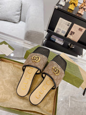GG EXCLUSIVE SLIDE SANDAL BLACK AND BROWN FABRIC