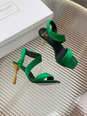 BALMAIN 25S MONETA HEELED SANDALS 95MM IN DARK GREEN VELVET