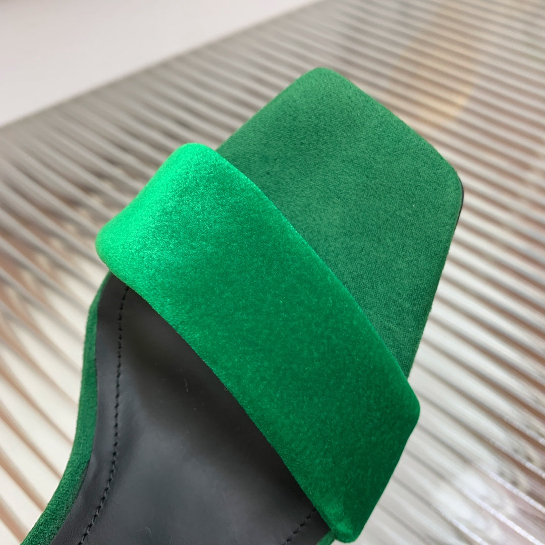 BALMAIN 25S MONETA HEELED SANDALS 95MM IN DARK GREEN VELVET