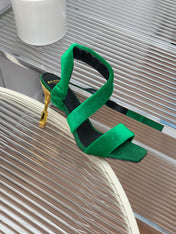 BALMAIN 25S MONETA HEELED SANDALS 95MM IN DARK GREEN VELVET