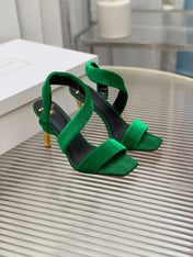 BALMAIN 25S MONETA HEELED SANDALS 95MM IN DARK GREEN VELVET