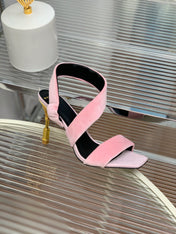 BALMAIN 25S MONETA HEELED SANDALS 95MM IN BABY PINK VELVET