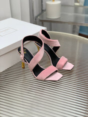 BALMAIN 25S MONETA HEELED SANDALS 95MM IN BABY PINK VELVET