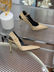 BALMAIN 25S SLINGBACK SHOES 95MM IN LIGHT BROWN CALFSKIN