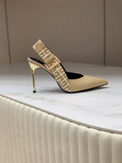 BALMAIN 25S SLINGBACK SHOES 95MM IN LIGHT BROWN CALFSKIN