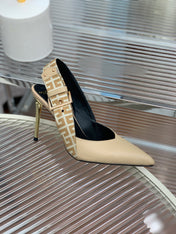 BALMAIN 25S SLINGBACK SHOES 95MM IN LIGHT BROWN CALFSKIN