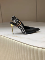 BALMAIN 25S SLINGBACK SHOES 95MM IN BLACK CALFSKIN