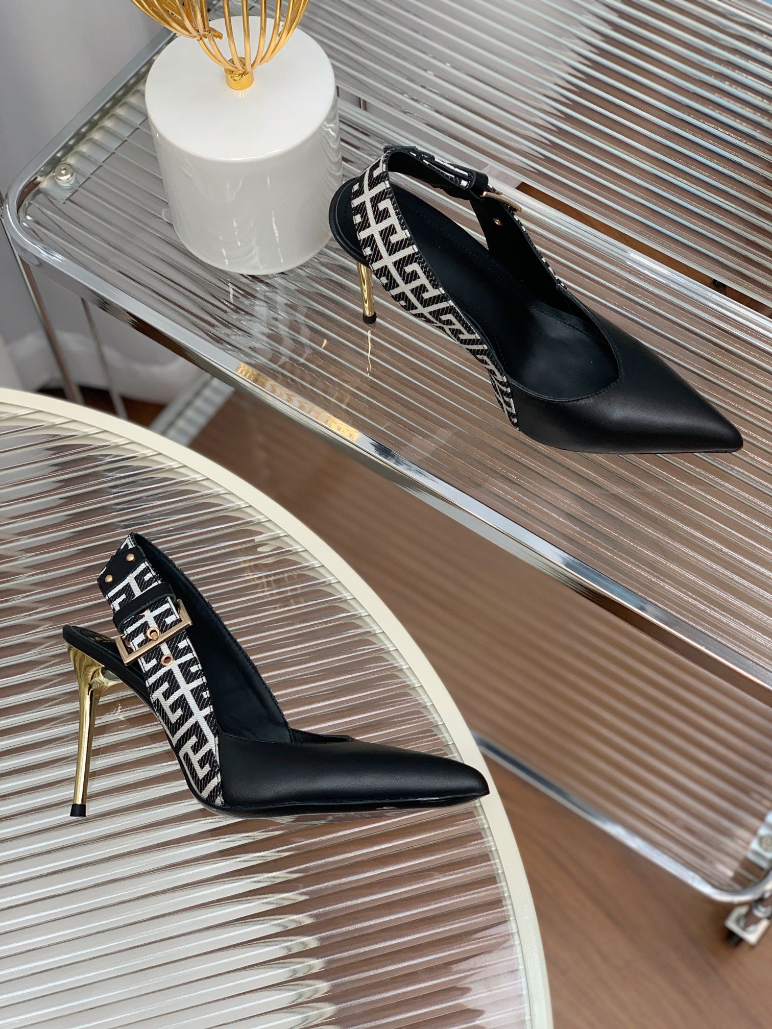 BALMAIN 25S SLINGBACK SHOES 95MM IN BLACK CALFSKIN