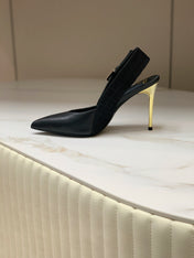 BALMAIN 25S SLINGBACK SHOES 95MM IN BLACK FULL CALFSKIN