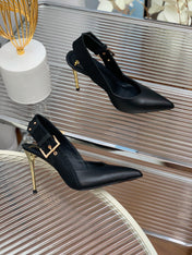 BALMAIN 25S SLINGBACK SHOES 95MM IN BLACK FULL CALFSKIN