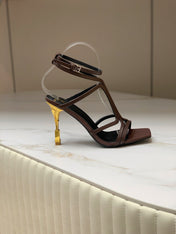 BALMAIN 25S MONETA SANDAL 95MM IN DARK BROWN CALFSKIN