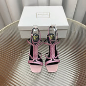 BALMAIN 25S MONETA SANDAL 95MM IN LAVENDER PINK CALFSKIN WITH CRYSTAL