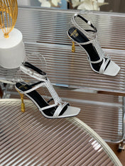 BALMAIN 25S MONETA SANDAL 95MM IN SILVER CALFSKIN WITH CRYSTAL