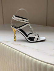 BALMAIN 25S MONETA SANDAL 95MM IN SILVER CALFSKIN WITH CRYSTAL