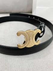 CELINE 25S TRIOMPHE BELT 25MM IN BLACK CALFSKIN GLOD HARDWARE 580679