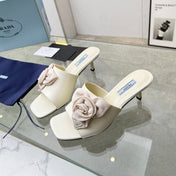 PRA FLOWER POINTED HEELS 55 IVORY CALFSKIN