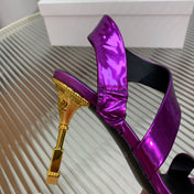 BALMAIN 25S HIGH HEEL SANDALS 95MM IN ROYAL PURPLE GLOSSY CALFSKIN