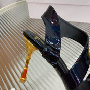 BALMAIN 25S HIGH HEEL SANDALS 95MM IN BLACK GLOSSY CALFSKIN