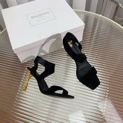 BALMAIN 25S HIGH HEEL SANDALS 95MM IN BLACK SUEDE
