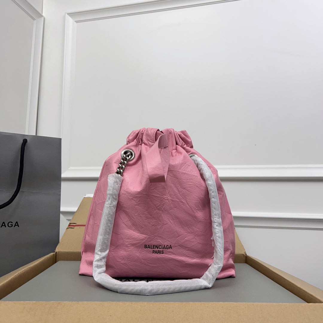 CRUSH SMALL TOTE BAG 27 IN PINK CRUSHED CALFSKIN SILVER HARDWARE