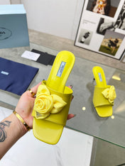 PRA FLOWER POINTED HEELS 55 LEMON CALFSKIN