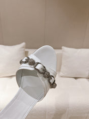 BALENCIAGA 25S HIGH-HEEL SANDALS IN WHITE COW LEATHER WITH RHINESTONE STRAP