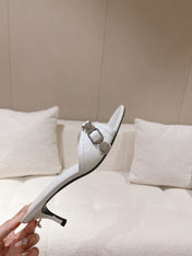 BALENCIAGA 25S HIGH-HEEL SANDALS IN WHITE COW LEATHER WITH RHINESTONE STRAP