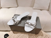BALENCIAGA 25S HIGH-HEEL SANDALS IN WHITE COW LEATHER WITH RHINESTONE STRAP
