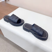 LEA TRIOMPHE PLATFORM SLIDES WOMEN VEGETABLE TANNED CALFSKIN BLACK