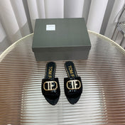FLAT SLIDE IN BLACK METALLIC CALFSKIN