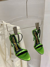 PADLOCK HIGH HEEL 10 CM SANDAL IN LIME GREEN SHEEPSKIN