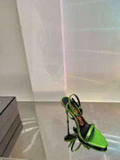 PADLOCK HIGH HEEL 10 CM SANDAL IN LIME GREEN SHEEPSKIN