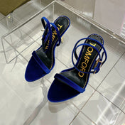 PADLOCK HIGH HEEL 10 CM SANDAL IN NAVY BLUE VELVET