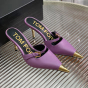 HIGH PUMP MULE 7 CM IN IRIS PURPLE CALFSKIN