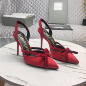SLINGBACK PUMPS 10 CM IN CHERRY RED SILK AND SUEDE