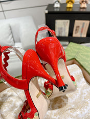 GG HIGH - HEEL SANDAL CRIMSON FABRIC ATTACH BOW