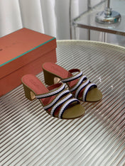 LP SPRIGHTLY CHARMS MID-SANDAL WHITE AND OLIVE CALFSKIN