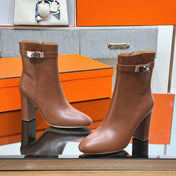 HM 25S SAINT GERMAIN ANKLE BOOTS 90 MM IN BROWN LAMBSKIN WITH SILVER HARDWARE