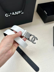 CC 30MM BELT IN WHITE AND BLACK CALFSKIN WITH SILVER HARDWARE