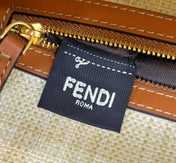Fend Baguette Tan Beige Canvas Bag 27 with FF Embroidery Ghw