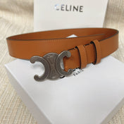 Medium Triomphe Belt 25mm Tan Calfskin Silver Finishing