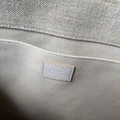 LAGRE WOODY TOTE BAG 45 IN BEIGE LINEN CANVAS WEBBING LOGO EMBROIDER COTTON WHITE CALFSKIN